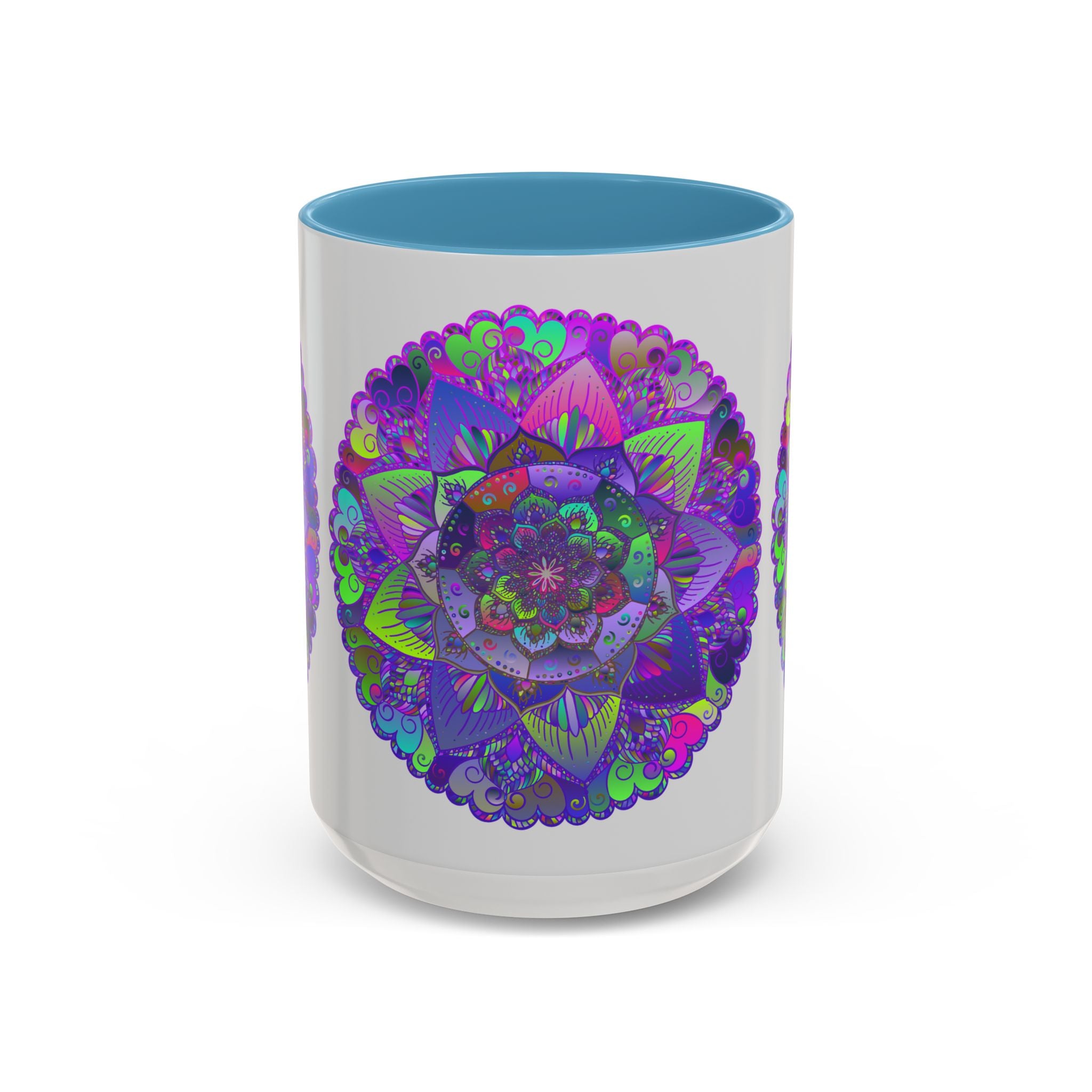 Intricate Mandala Art Mug in Light Grey with detailed geometric designs