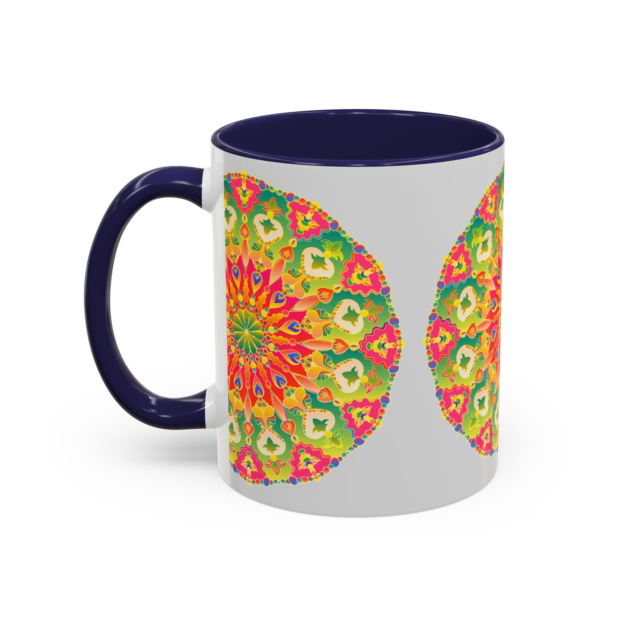 A vibrant and colorful mandala art mug, perfect for adding artistic flair to your everyday coffee or tea routine