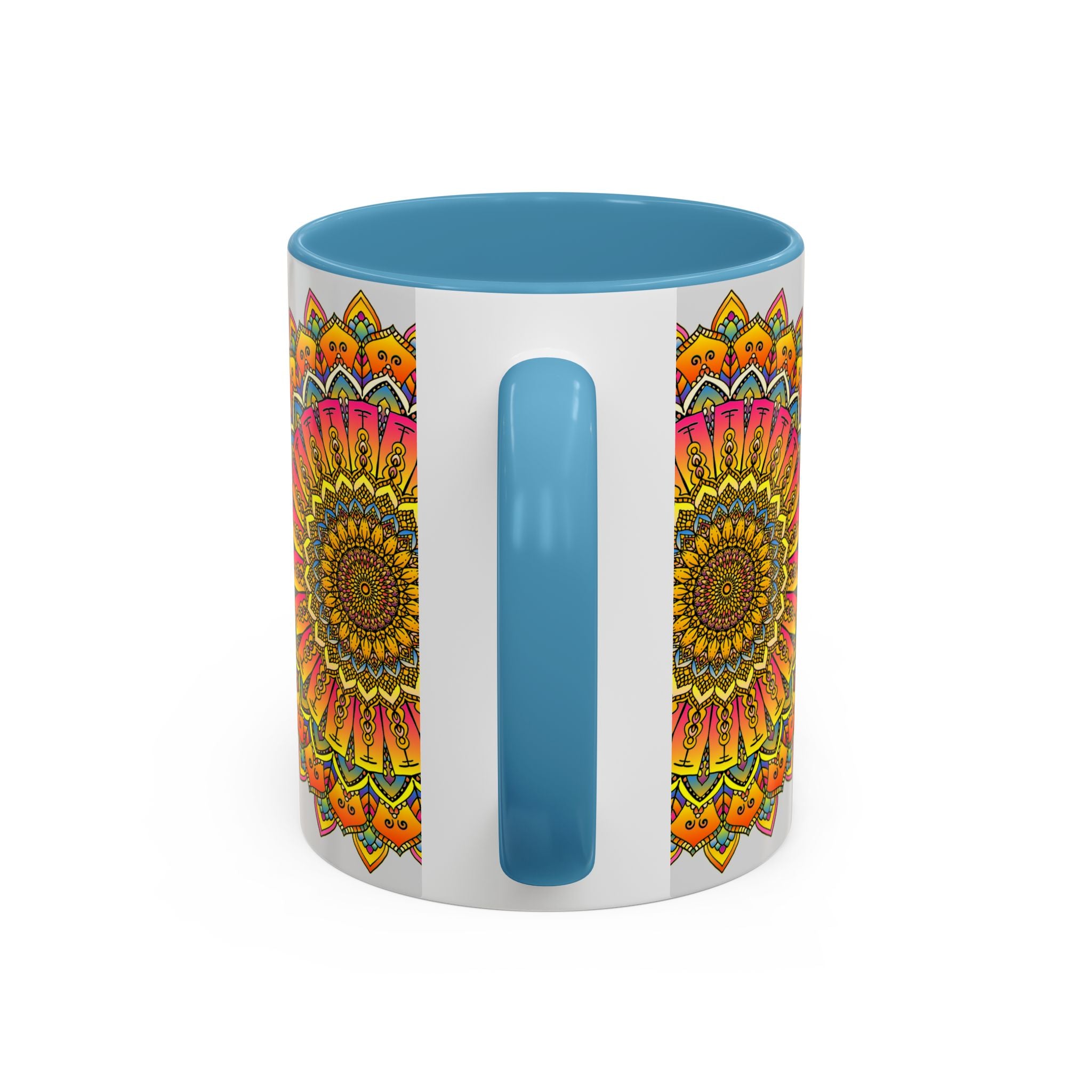 Beautiful and vibrant mandala art mug with a colorful floral design