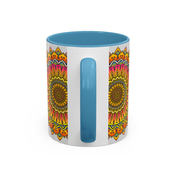 Beautiful and vibrant mandala art mug with a colorful floral design