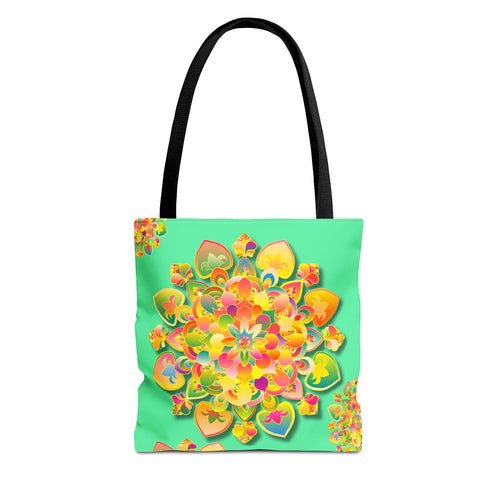 Floral Mandala Tote Bag — Bright Tropical Green All-Over Print