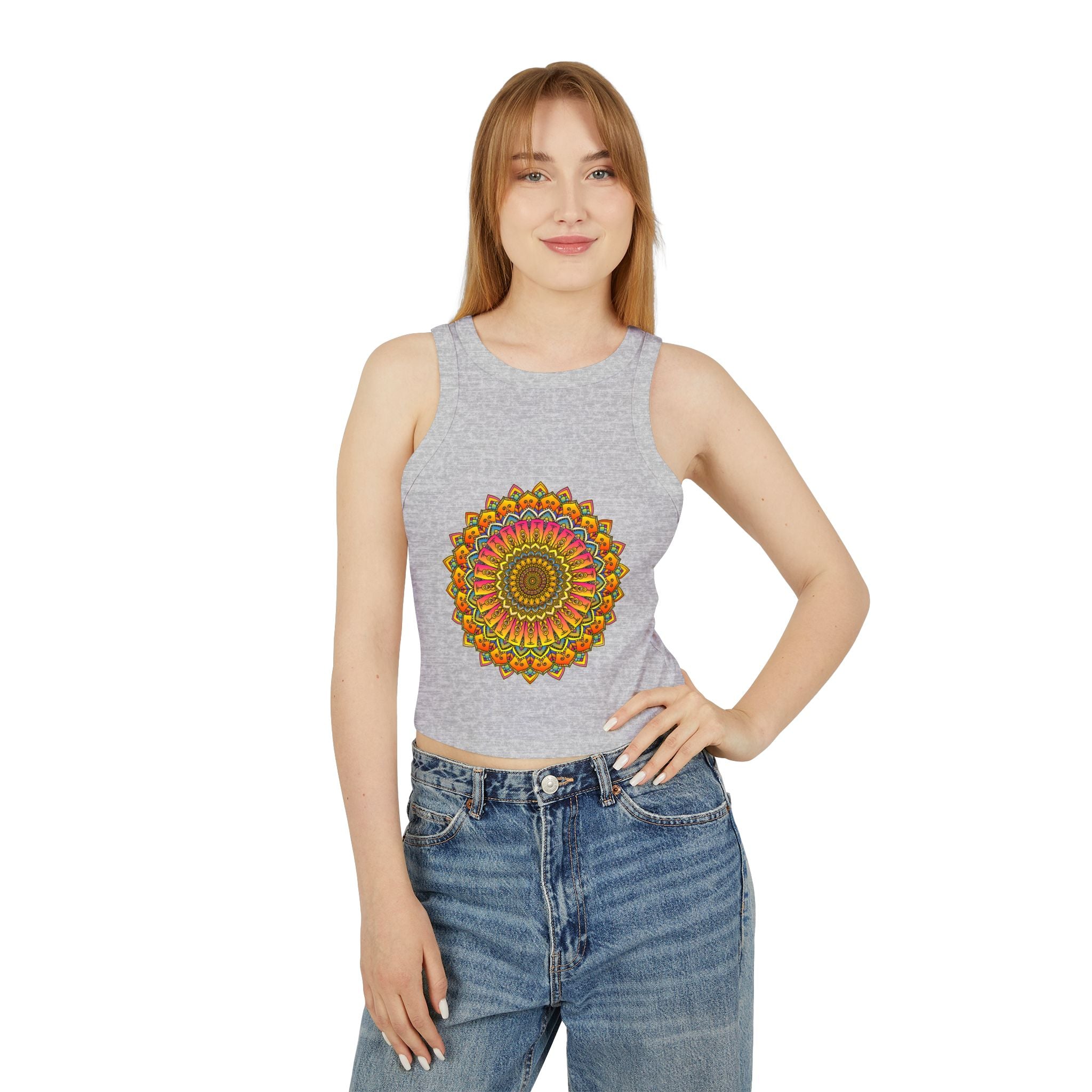 Colorful Racerback Tank Top with Detailed Mandala Design