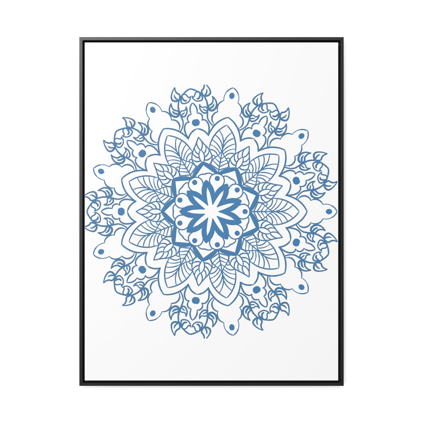 Handmade steel blue mandala design wall art on gallery canvas wraps in vertical frame, perfect for adding a unique and intricate touch to any space