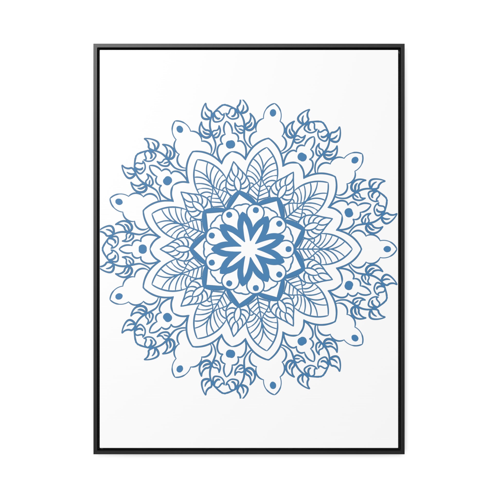 Handmade steel blue mandala design wall art on gallery canvas wraps in vertical frame, perfect for adding a unique and intricate touch to any space