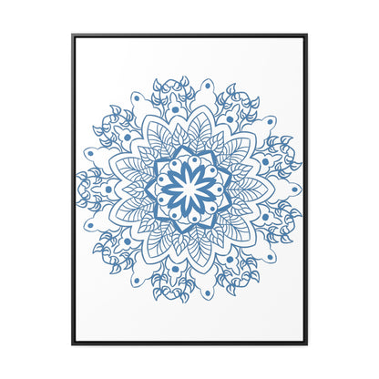 Handmade steel blue mandala design wall art on gallery canvas wraps in vertical frame, perfect for adding a unique and intricate touch to any space