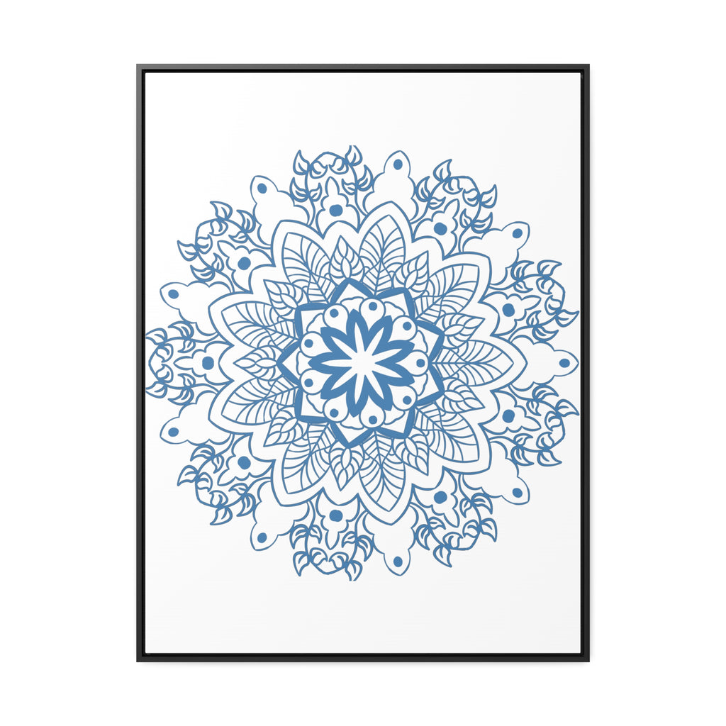 Handmade steel blue mandala design wall art on gallery canvas wraps in vertical frame, perfect for adding a unique and intricate touch to any space