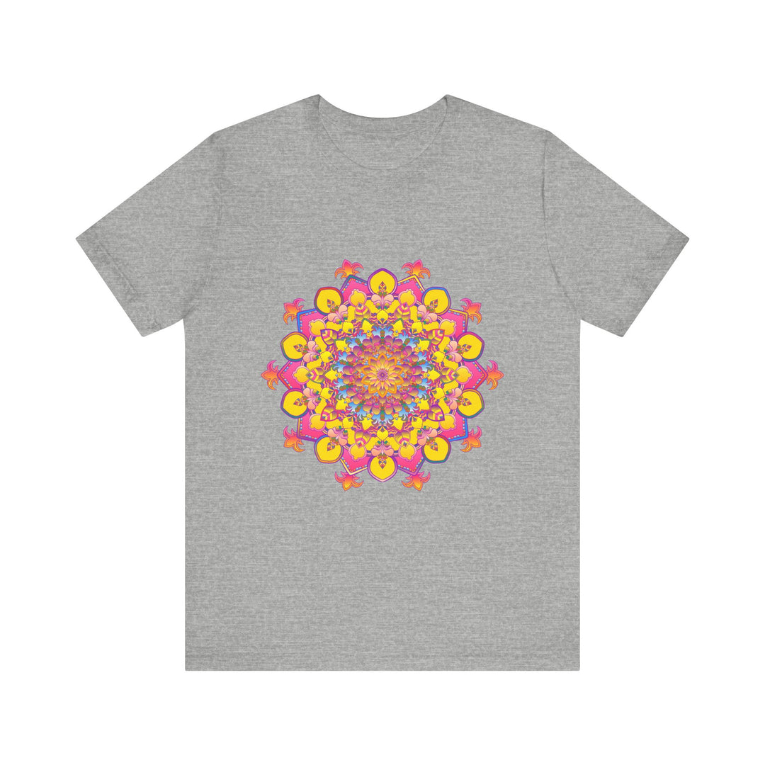 Vibrant and colorful floral mandala tee with intricate design and bright hues