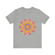 Vibrant and colorful floral mandala tee with intricate design and bright hues