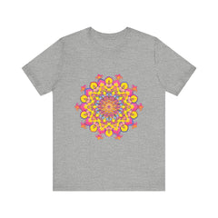 Vibrant and colorful floral mandala tee with intricate design and bright hues