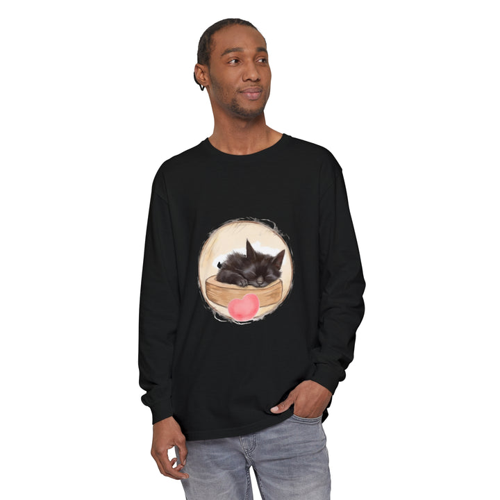 Adorable unisex t-shirt featuring a sleeping kitten design, perfect for bedtime