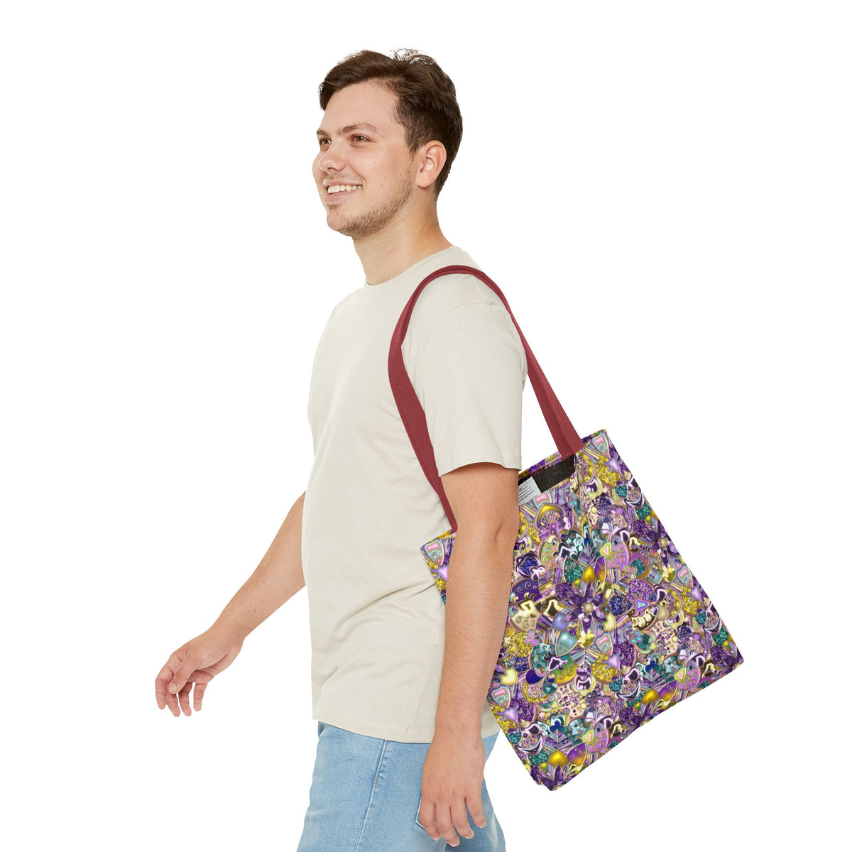 Colorful Purple Floral Pattern Tote Bag