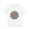 A vibrant and detailed mandala design adorns this eye-catching t-shirt