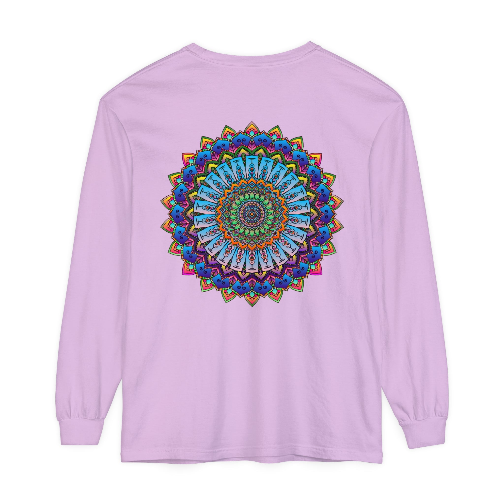 Colorful, intricate mandala design long sleeve t-shirt for both men and women