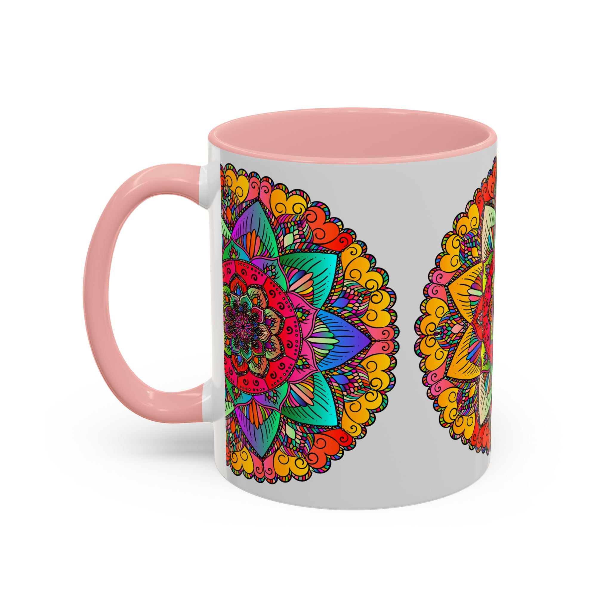 Colorful and intricate mandala art design painted on a ceramic mug