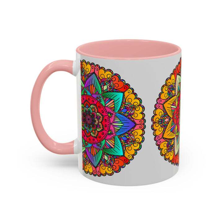 Colorful and intricate mandala art design painted on a ceramic mug