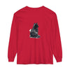 Watercolor long sleeve t-shirt featuring a black and white cat design