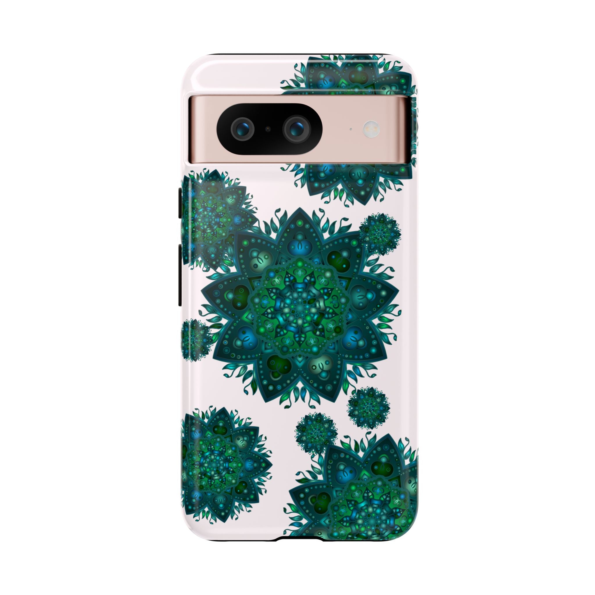 Light pink and green mandala phone case with peaceful and intricate design