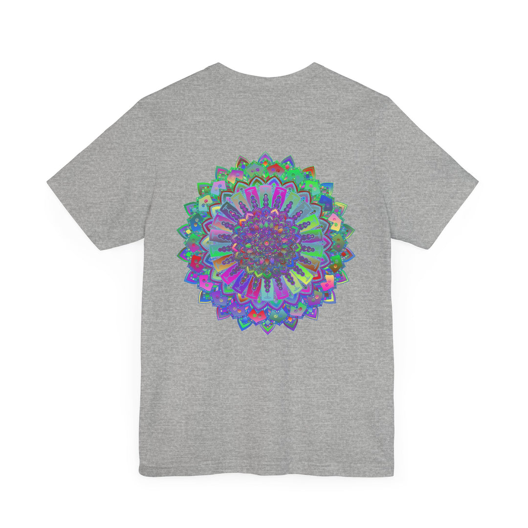 A close-up image of a Vibrant Mandala Tee, featuring intricate patterns and colors, symbolizing spiritual peace and harmony