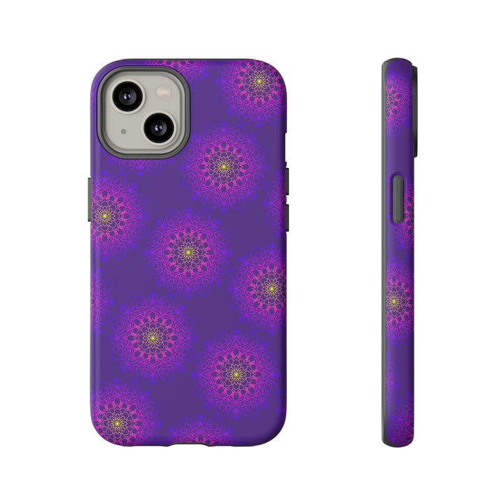 Intricate Purple Floral iPhone Case with Bold Mandala Design