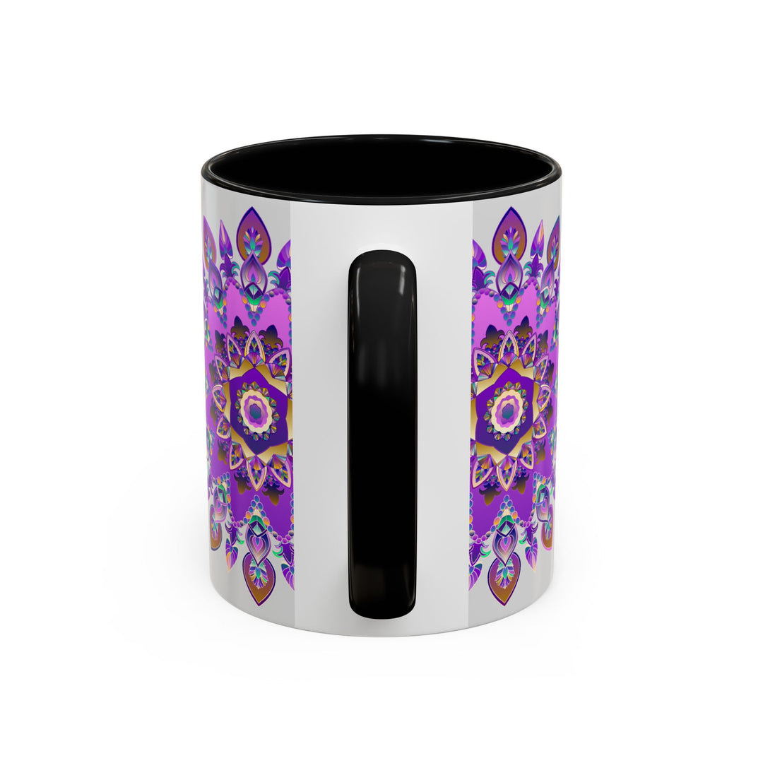 Beautiful purple and gold mandala design mug, perfect for bohemian art enthusiasts