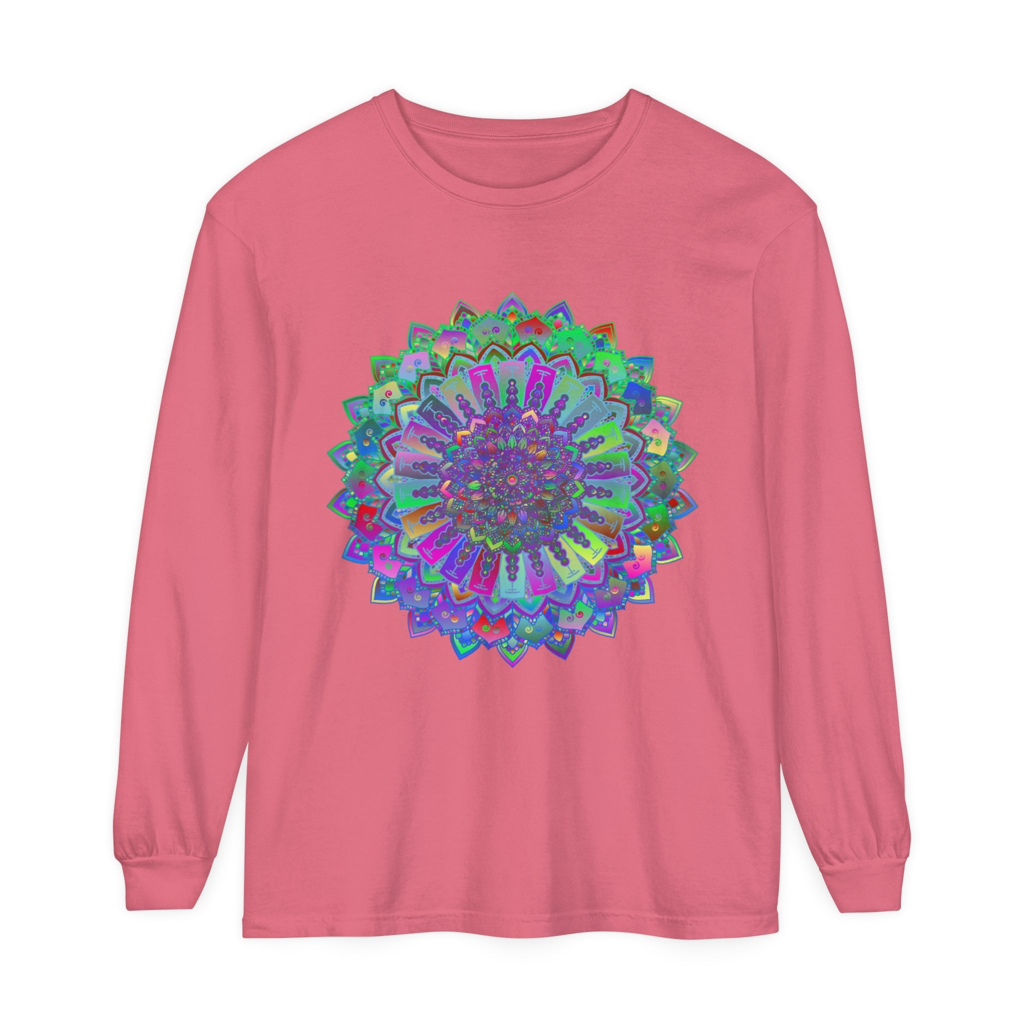 Colorful and intricate vibrant mandala design long sleeve t-shirt for women