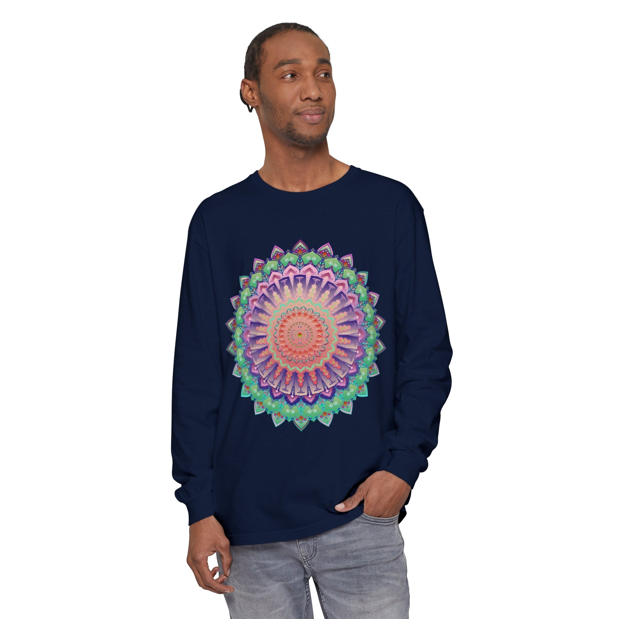 Colorful and intricate mandala design long sleeve t-shirt for men and women