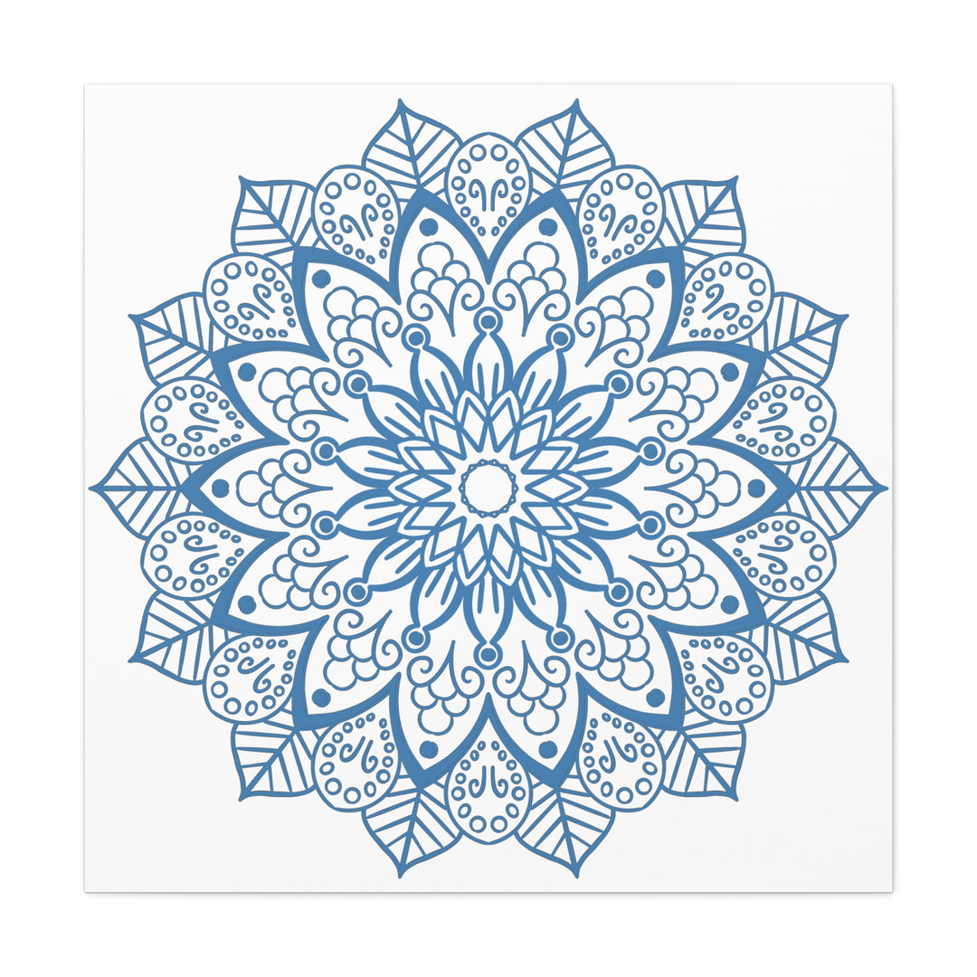 Beautiful handmade mandala art with steel blue design on matte canvas