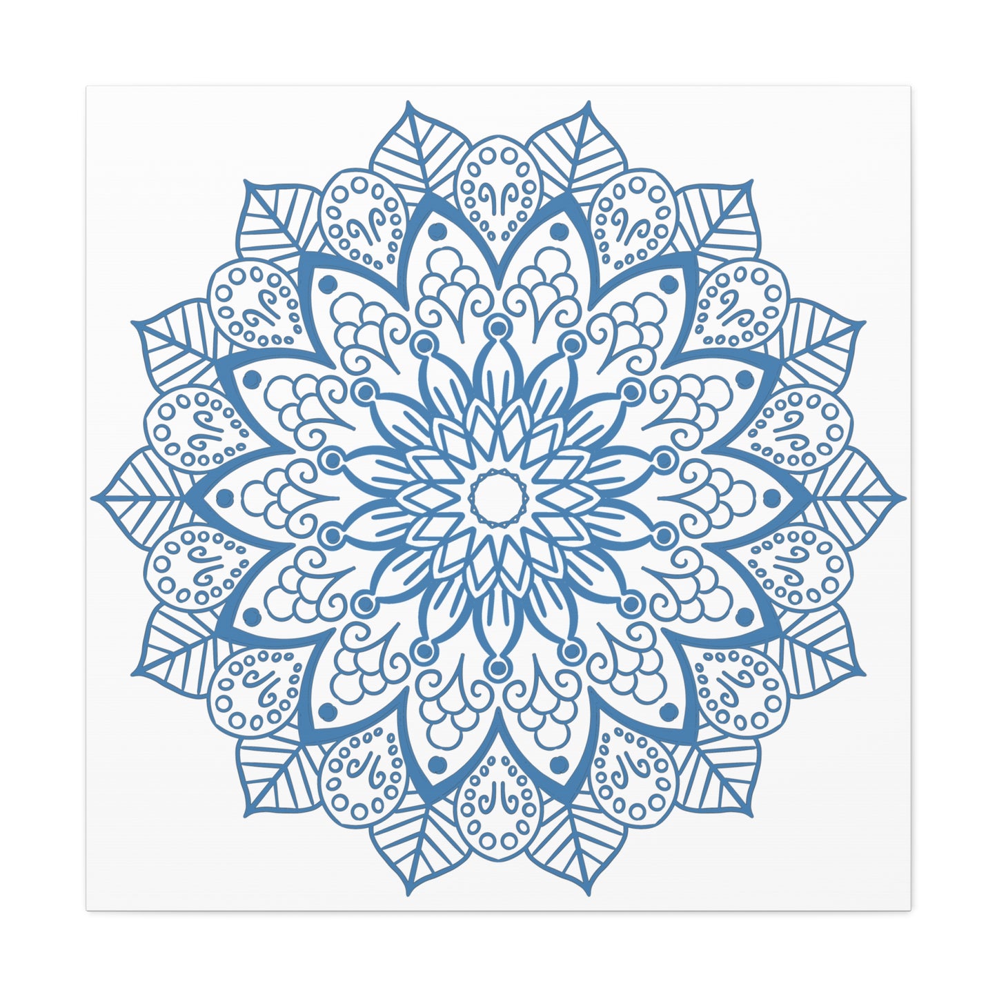 Beautiful handmade mandala art with steel blue design on matte canvas