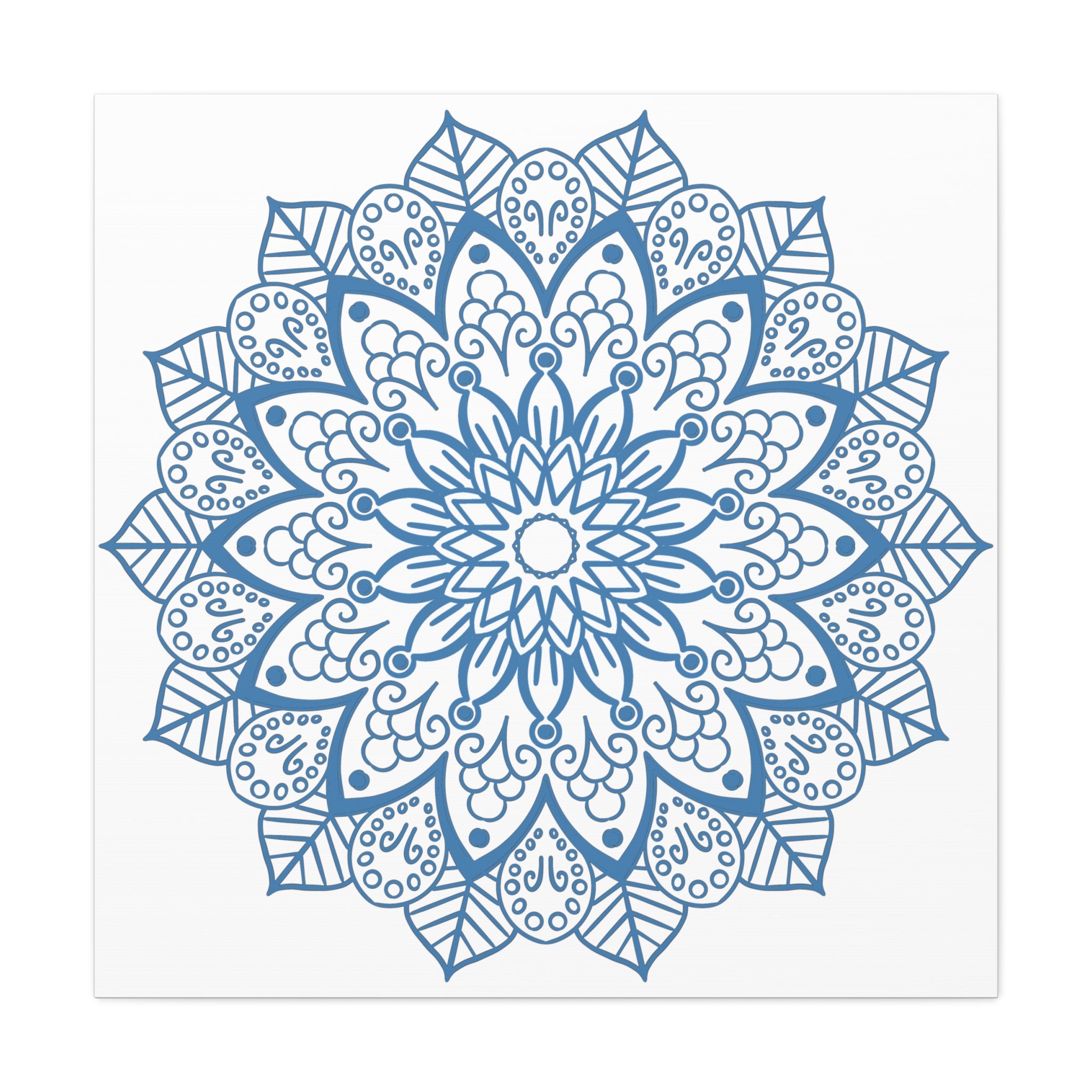 Beautiful handmade mandala art with steel blue design on matte canvas