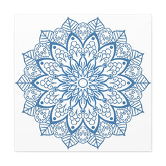 Beautiful handmade mandala art with steel blue design on matte canvas