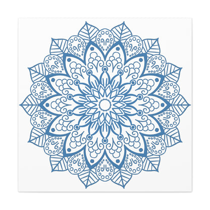 Beautiful handmade mandala art with steel blue design on matte canvas