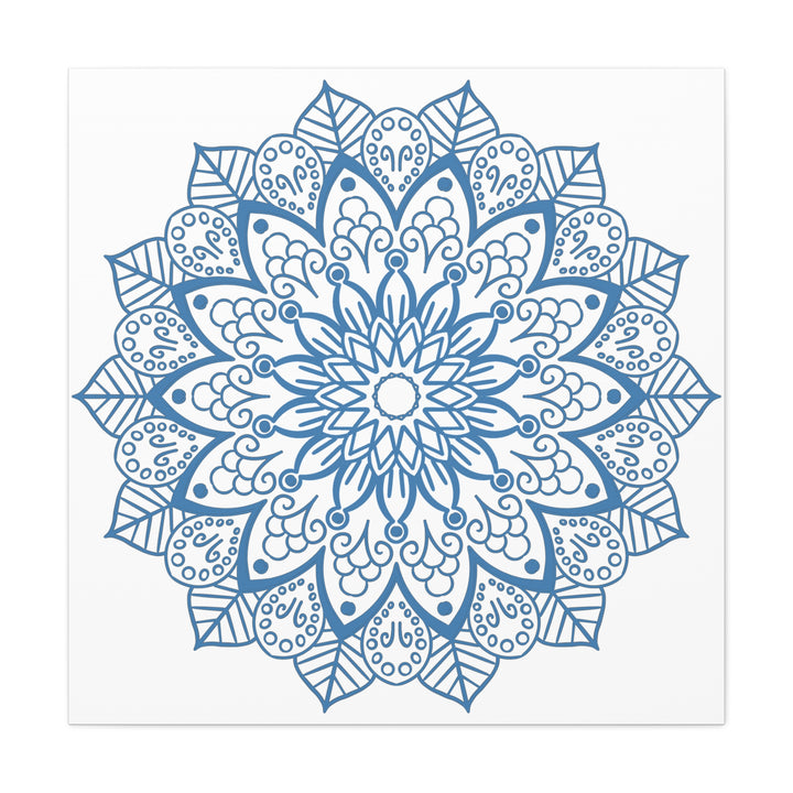 Beautiful handmade mandala art with steel blue design on matte canvas