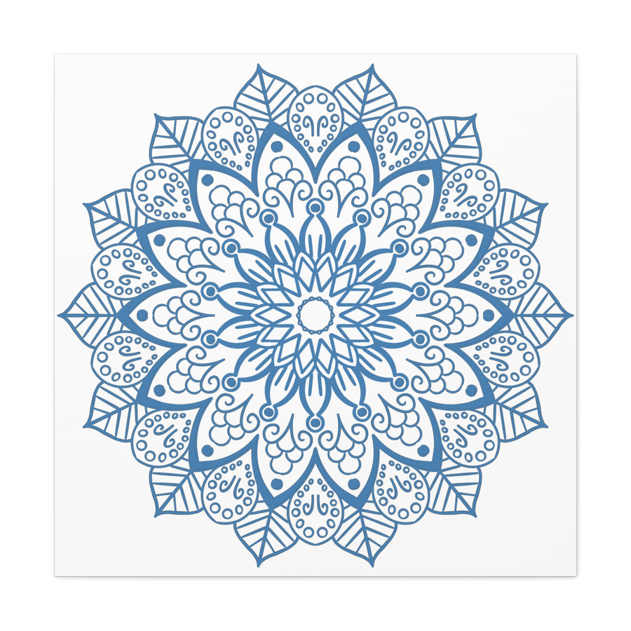 Beautiful handmade mandala art with steel blue design on matte canvas