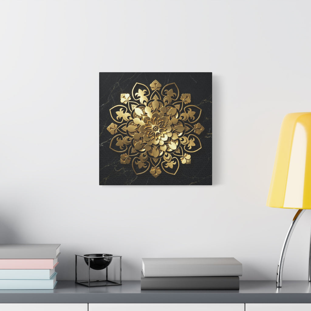 Das Stille Zentrum – Leinwand aus schwarzem Marmor und Gold
