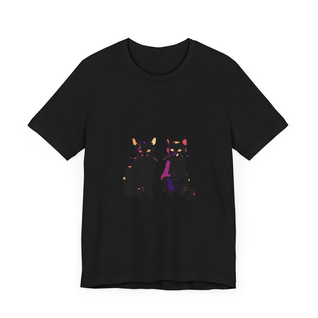 Black Cat Mystery T-Shirt featuring an elegant and colorful design with a mysterious feline motif