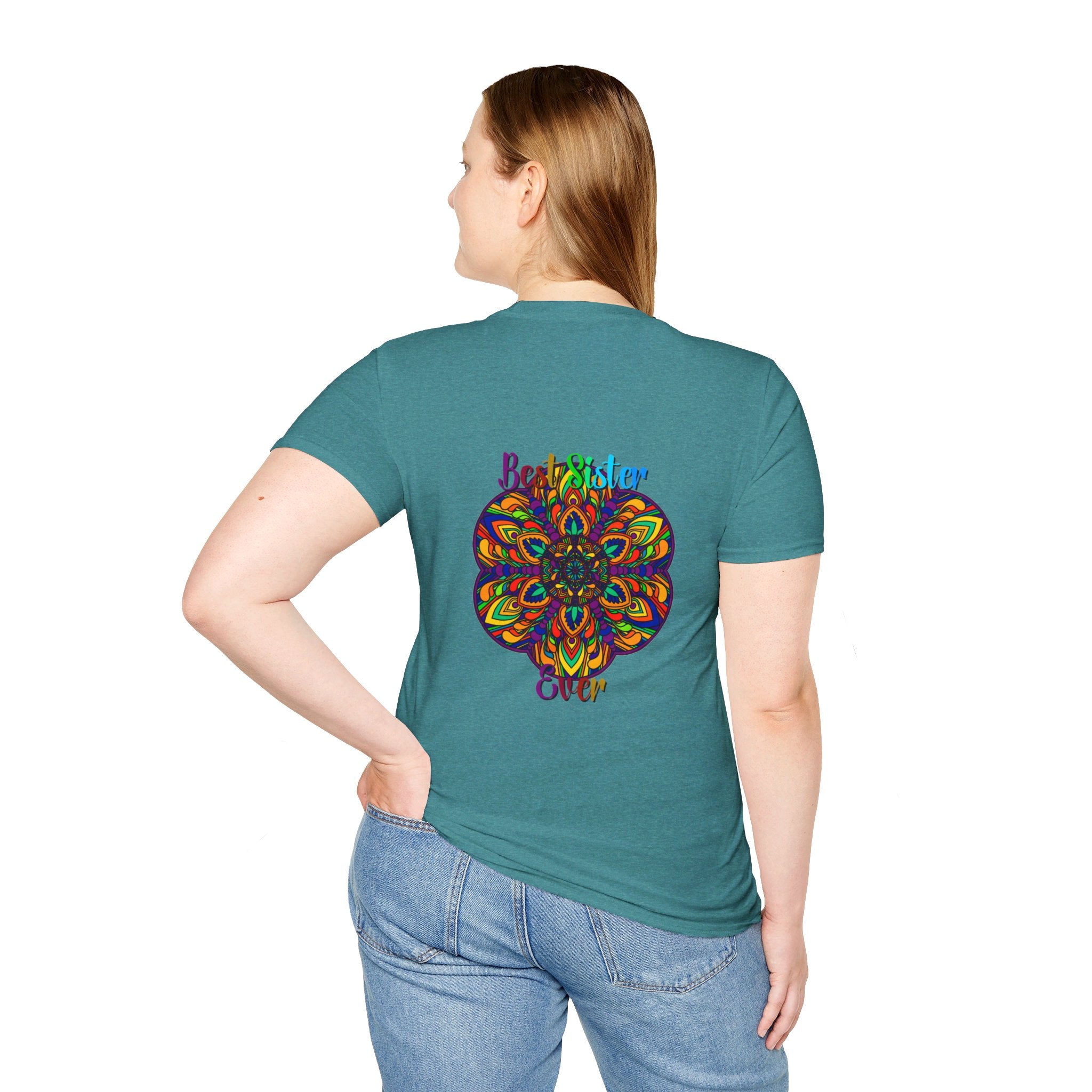 Beautiful hand-drawn mandala art gift for sister unisex softstyle t-shirt