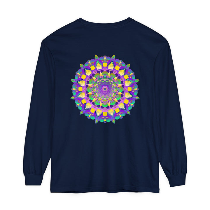 Colorful and intricate mandala design on a unisex long sleeve t-shirt