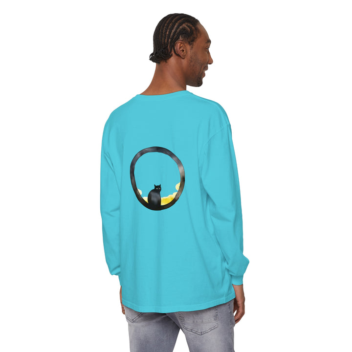 Black Cat Moon Glow Long Sleeve T-Shirt with stunning moon and cat design