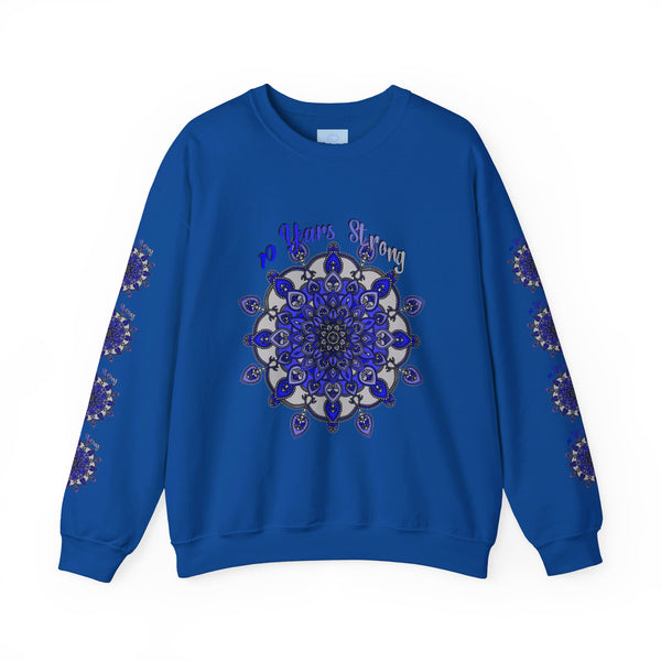 Handmade Mandala Design Unisex Sweatshirt with vibrant purple and blue colors