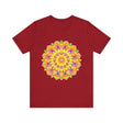 A colorful and intricate mandala design tee featuring spiritual art