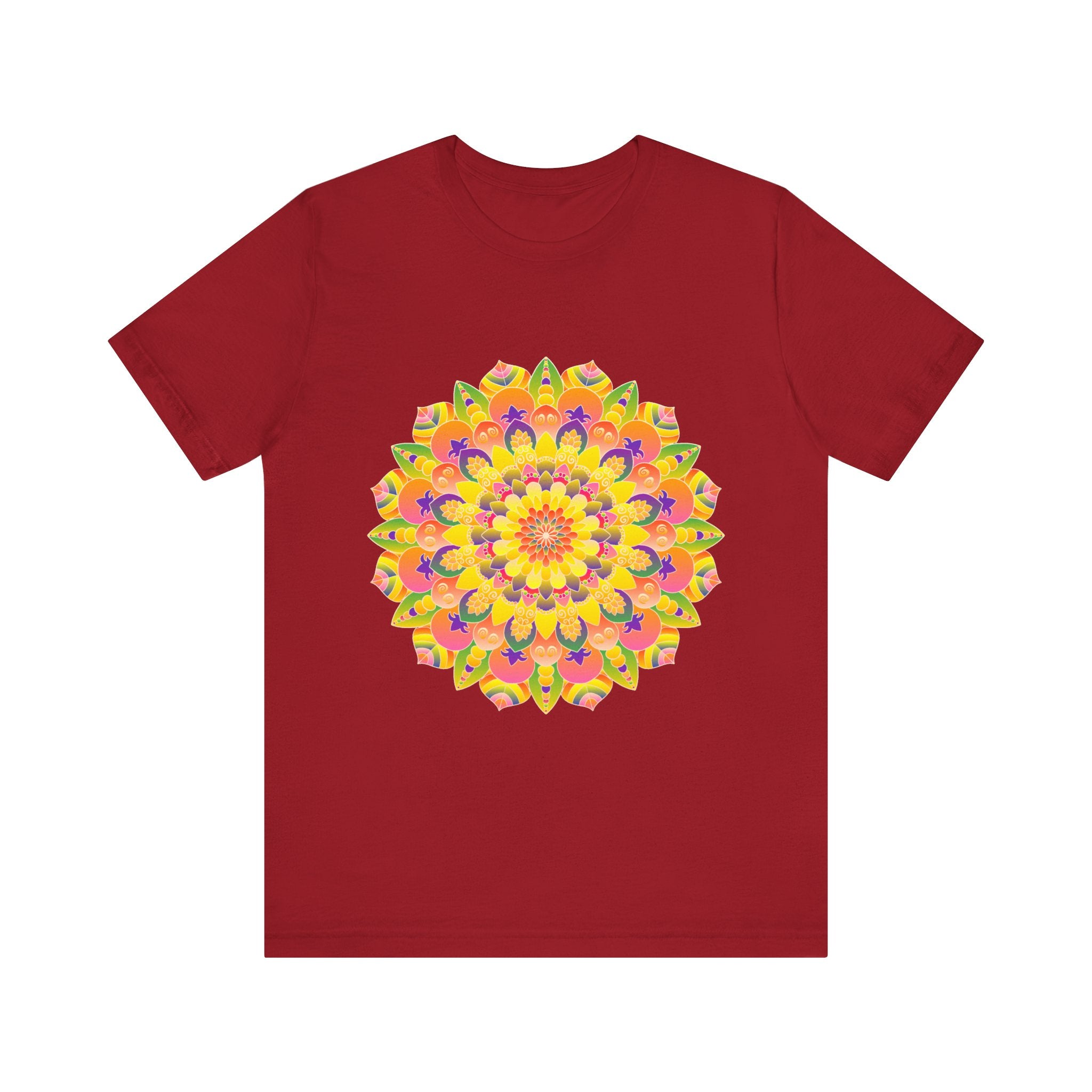A colorful and intricate mandala design tee featuring spiritual art