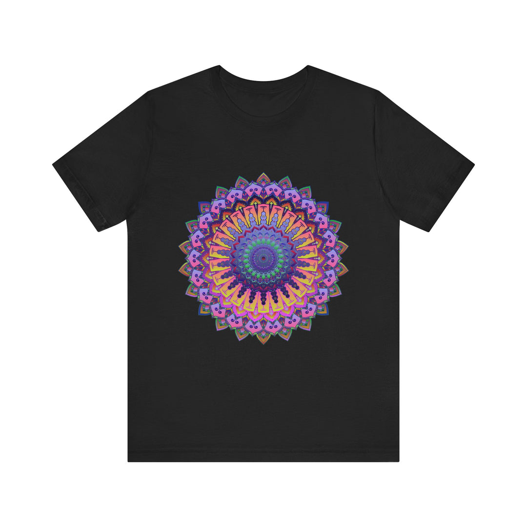 Beautiful and detailed mandala design on colorful meditation tee