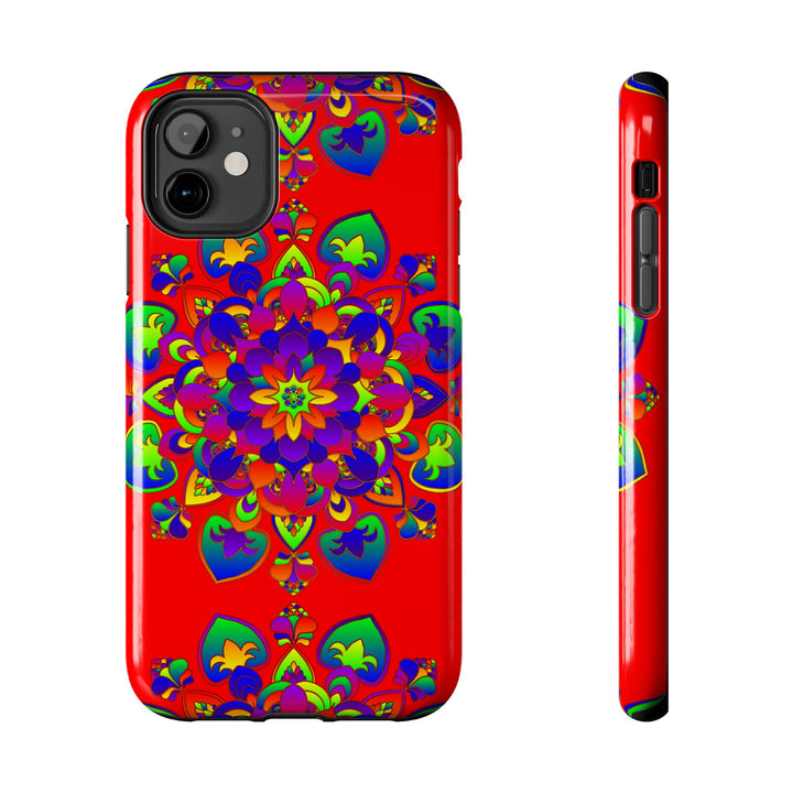 Beautiful hand drawn red mandala art phone case, perfect for stylish protection