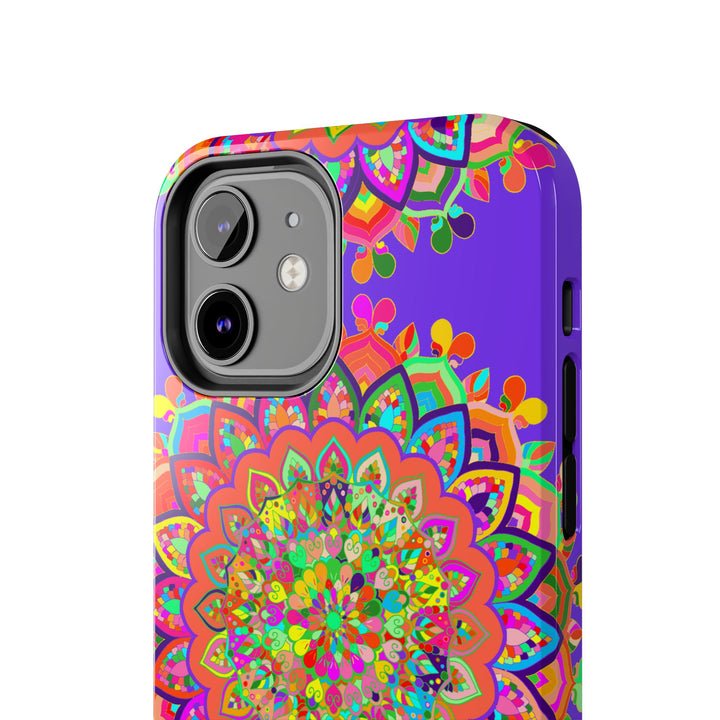 Hand drawn purple Mandala Art phone case with intricate floral design