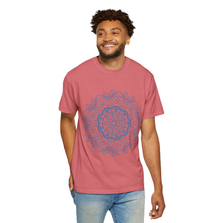 Handmade Mandala Art Tshirt - Unisex Garment-Dyed Tee with intricate hand-drawn design on soft, high-quality fabric