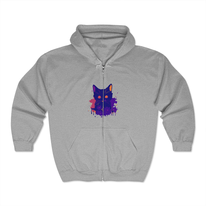 Colorful watercolor hoodie featuring a mystical cat design on the front