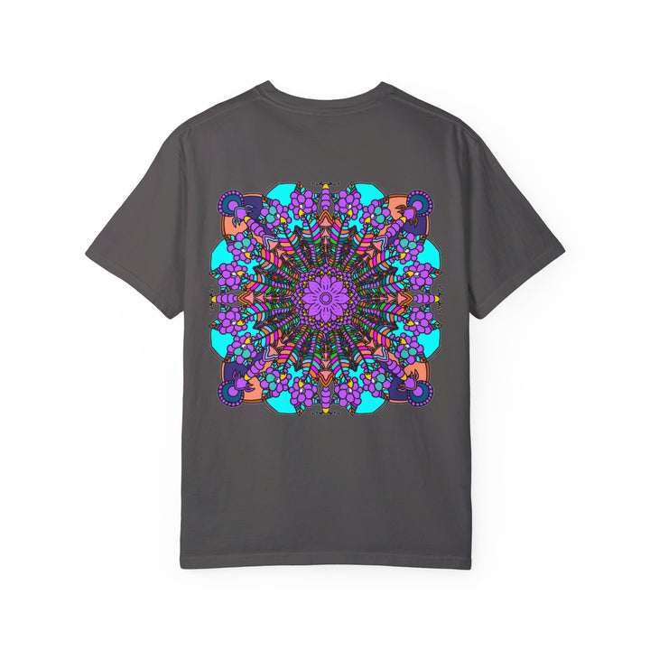 Hand-drawn mandala art featured on a unisex t-shirt made from 100% ring-spun cotton and garment-dyed for extra comfort