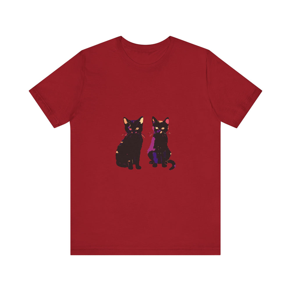 Black Cat Mystery T-Shirt - A stylish and vibrant t-shirt featuring a mysterious black cat design on a colorful background