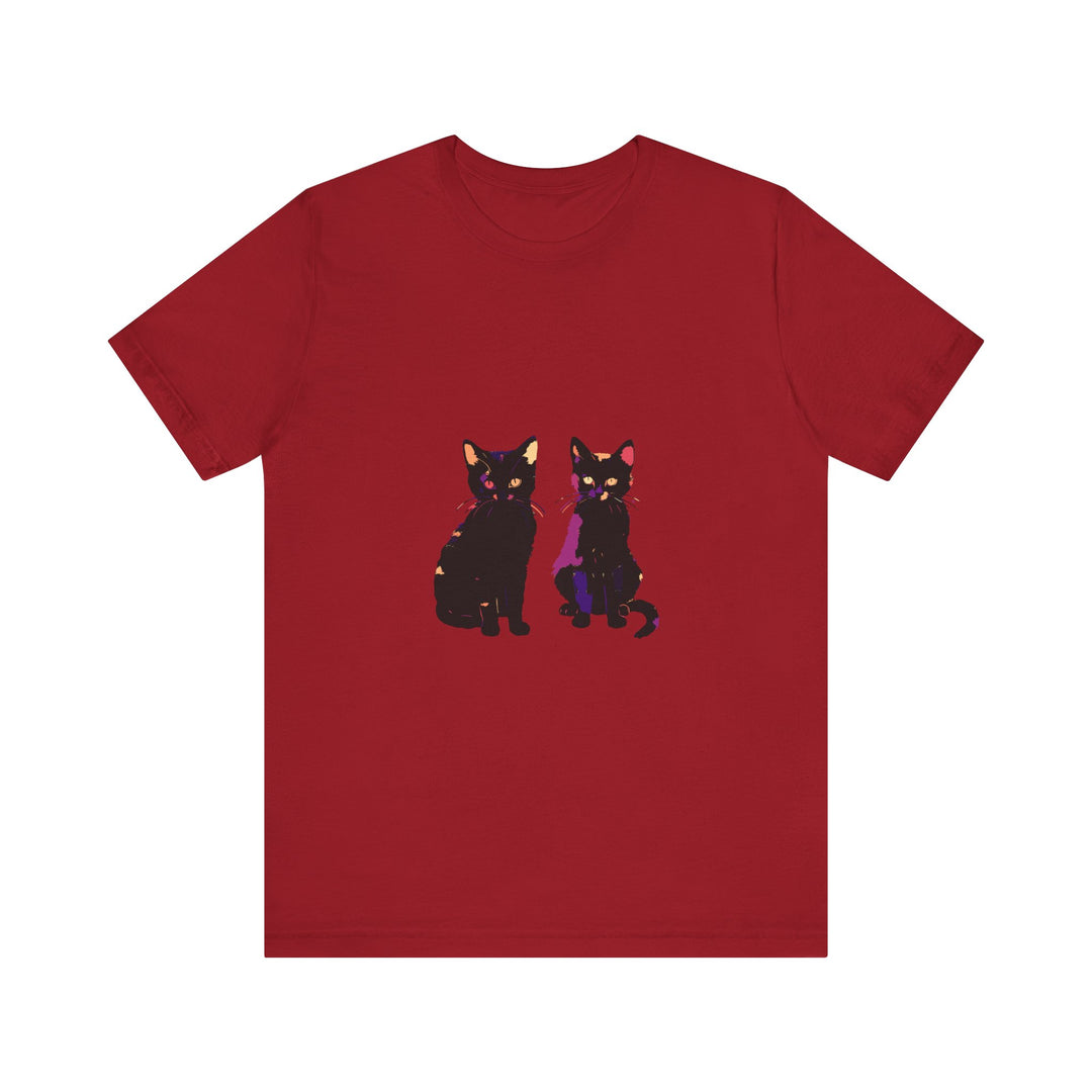 Black Cat Mystery T-Shirt - A stylish and vibrant t-shirt featuring a mysterious black cat design on a colorful background