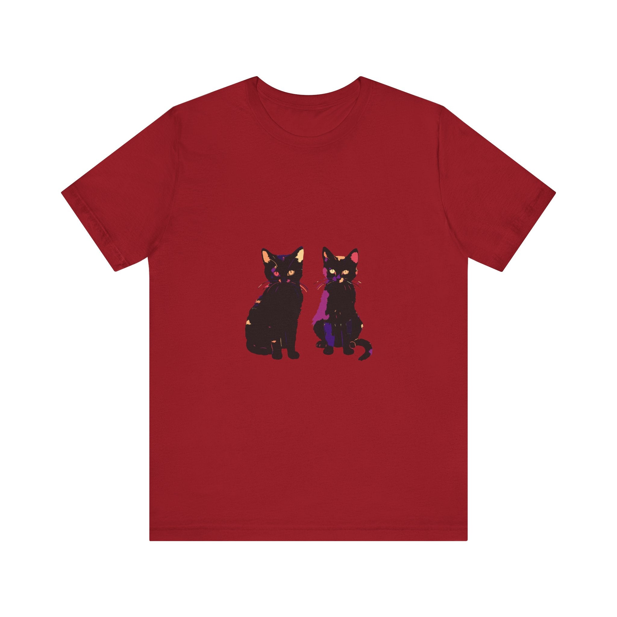 Black Cat Mystery T-Shirt - A stylish and vibrant t-shirt featuring a mysterious black cat design on a colorful background